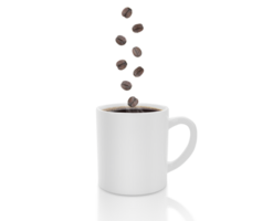 Coffee cup with smoke falling coffee beans. transparent background png