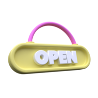 unique 3d render sign board open icon.Trendy and modern in 3d style. png