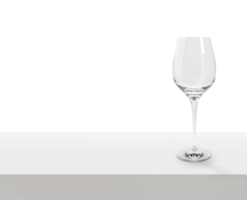Empty wine glass on white wooden table. transparent background png