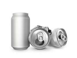 amassado esvaziar em branco refrigerante e Cerveja pode lixo, esmagado lixo pode pode reciclar. transparente fundo png
