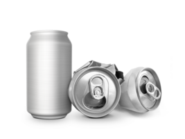 Crumpled empty blank soda and beer can garbage, Crushed junk can can recycle. transparent background png