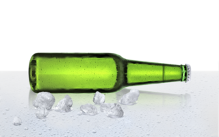 Beer bottle and ice cubes. transparent background png