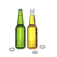open beer bottle and closed beer bottle. transparent background png