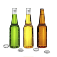 open beer bottle and closed beer bottle. transparent background png