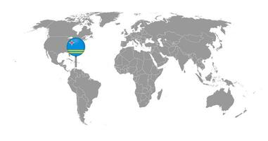 Pin map with Aruba flag on world map. Vector illustration.