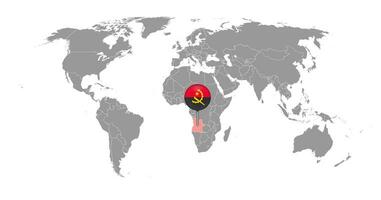 Pin map with Angola flag on world map. Vector illustration.