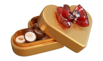 3D rendering illustration, love gift box with chocolates on transparent background png