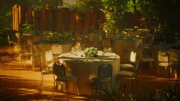 Outdoor restaurant table and chairs with peaceful atmosphere video