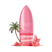 AI generated Summer pink vacation beach with minimal surfboard png