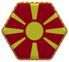 North Macedonia Flag in Hexagon Shape with Gold Border, Bump Texture, 3D Rendering png