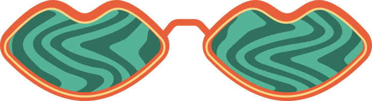 Groovy sunglasses. Retro hippy eyewear. Lips-shaped glasses. 70s funky design. Summer outfit illustration png