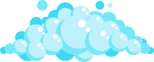 cartoon zeepschuim set met bubbels. lichtblauw schuim van bad, shampoo, scheren, mousse. png
