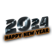 happy new year 2024 black color 3d text design png