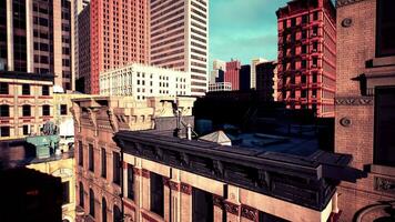 cityscape at sunset, with the roofs of tall buildings in full view video