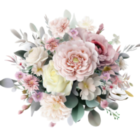 AI generated Beautiful bouquet of flowers isolated flowers illustration.gift box on white background Birthday, Wedding, Mother's Day, Valentine's day, Women's Day flowers and leaves for invitation png