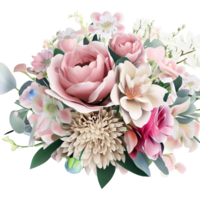 AI generated Beautiful bouquet of flowers isolated flowers illustration.gift box on white background Birthday, Wedding, Mother's Day, Valentine's day, Women's Day flowers and leaves for invitation png