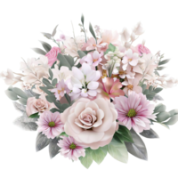 AI generated Beautiful bouquet of flowers isolated flowers illustration.gift box on white background Birthday, Wedding, Mother's Day, Valentine's day, Women's Day flowers and leaves for invitation png