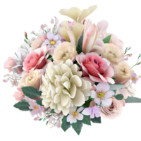 AI generated Beautiful bouquet of flowers isolated flowers illustration.gift box on white background Birthday, Wedding, Mother's Day, Valentine's day, Women's Day flowers and leaves for invitation png