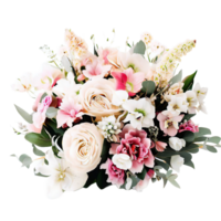 AI generated Beautiful bouquet of flowers isolated flowers illustration.gift box on white background Birthday, Wedding, Mother's Day, Valentine's day, Women's Day flowers and leaves for invitation png