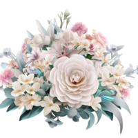 AI generated Beautiful bouquet of flowers isolated flowers illustration.gift box on white background Birthday, Wedding, Mother's Day, Valentine's day, Women's Day flowers and leaves for invitation png