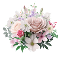 ai gegenereerd mooi boeket van bloemen geïsoleerd bloemen illustratie.geschenk doos Aan wit achtergrond verjaardag, bruiloft, moeder dag, Valentijnsdag dag, vrouwen dag bloemen en bladeren voor uitnodiging png