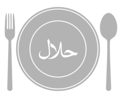 halal icoon symbool Aan de bord, vork en lepel voor Islamitisch voedsel en drank, kan gebruik voor logo gram, website, banier, culinaire poster, sticker, voedsel en drank menu ontwerp, restaurant reclame. png