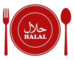 halal icoon symbool Aan de bord, vork en lepel voor Islamitisch voedsel en drank, kan gebruik voor logo gram, website, banier, culinaire poster, sticker, voedsel en drank menu ontwerp, restaurant reclame. png