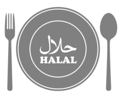 Halal Icon Symbol on the Plate, Fork and Spoon for Islamic Food and Beverage, can use for Logo Gram, Website, Banner, Culinary Poster, Sticker, Food and Beverage Menu Design, Restaurant Advertising. png