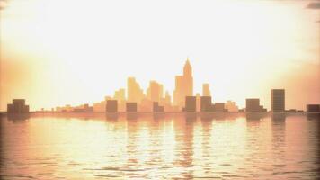 Beautiful sun ray over downtown during hazy sunrise video