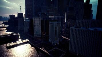 Aerial view of city skyscrapers video