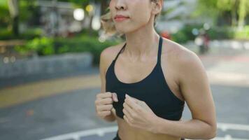 femme portant des sports vêtements Faire Stationnaire exercer, en essayant à perdre poids avant été, en mouvement lentement. video