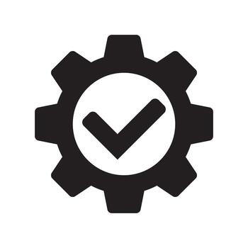 Check mark with gear icon, cog with check icon. vector