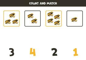 Count all yellow banded poison dart frogs and match with the correct number. vector