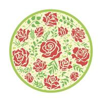 Rose flowers and buds. Round vintage element vector