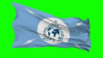 International Criminal Police Organization, ICPO, INTERPOL Flag Waving Seamless Loop in Wind, Chroma Key Green Screen, Luma Matte Selection video