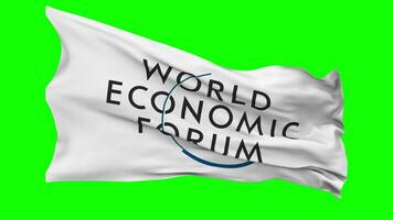 World Economic Forum, WEF Flag Waving Seamless Loop in Wind, Chroma Key Green Screen, Luma Matte Selection video