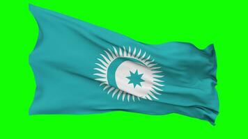 Organization of Turkic States, OTS Flag Waving Seamless Loop in Wind, Chroma Key Green Screen, Luma Matte Selection video
