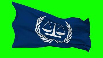 International Criminal Court, ICC Flag Waving Seamless Loop in Wind, Chroma Key Green Screen, Luma Matte Selection video