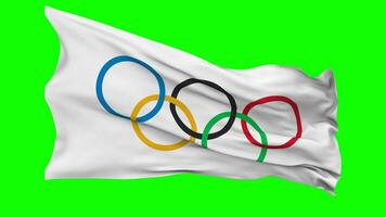 Olympic Games, Olympics Flag Waving Seamless Loop in Wind, Chroma Key Green Screen, Luma Matte Selection video