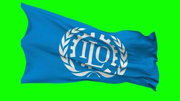 International Arbeit Organisation, ilo Flagge winken nahtlos Schleife im Wind, Chroma Schlüssel Grün Bildschirm, Luma matt Auswahl video