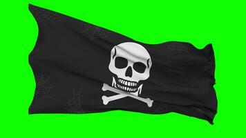 calaveras peligro firmar bandera ondulación sin costura lazo en viento, croma llave verde pantalla, luma mate selección video