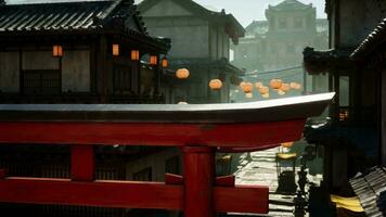 A red building with lanterns hanging from it's roof video