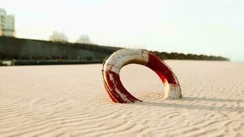 Lifebuoy on the city beach at sunset video