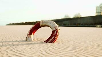 Lifebuoy on the city beach at sunset video