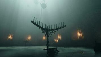 A chandelier surrounded by a mystical fog and lit candles video