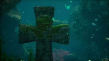 Crosses underwater in sunken cemetery on bottom of volcanic origin in Atlantic video