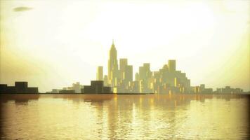 mystiek panoramisch visie van bedrijf baai met Purper zonsopkomst video