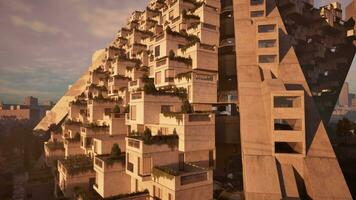 A skyscraper adorned with lush greenery growing up its side video