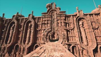 A red clay temple with intricate ornamented walls video