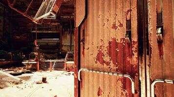 A weathered and decaying metal door in an abandoned building video